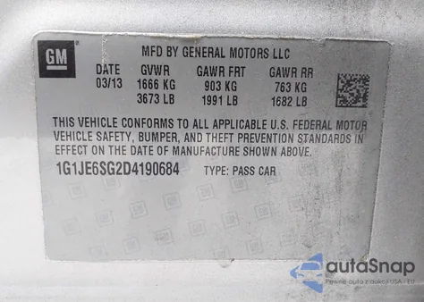 2013 Chevrolet Sonic Ltz Auto z USA, uszkodzony, nr VIN 1G1JE6SG2D4190684